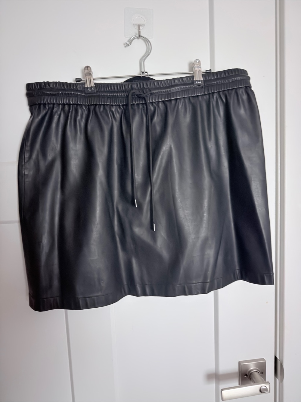 Black Faux Leather Drawstring Mini Skirt
